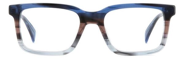 Rag & Bone RNB7053/G PJP | Eyeglasses | EyeSpace22 Rag & Bone RNB7053/G PJP | Eyeglasses Rag & Bone RNB7053/G PJP eyeglasses with transparent blue acetate frame and modern rectangular full-rim design.