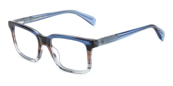Rag & Bone RNB7053/G PJP | Eyeglasses Rag & Bone RNB7053/G PJP eyeglasses with transparent blue acetate frame and modern rectangular full-rim design.