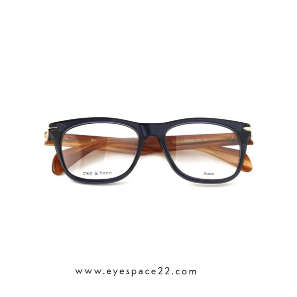 Rag & Bone RNB7004 - S9W | Eyeglasses Rag & Bone RNB7004 S9W eyeglasses with Blue Brown acetate frame and modern full-rim rectangular design.