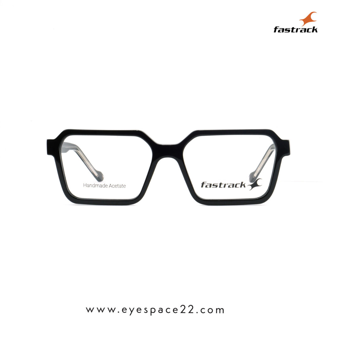 Fastrack handmade acetate eyeglasses black geometric frame with premium modern square style