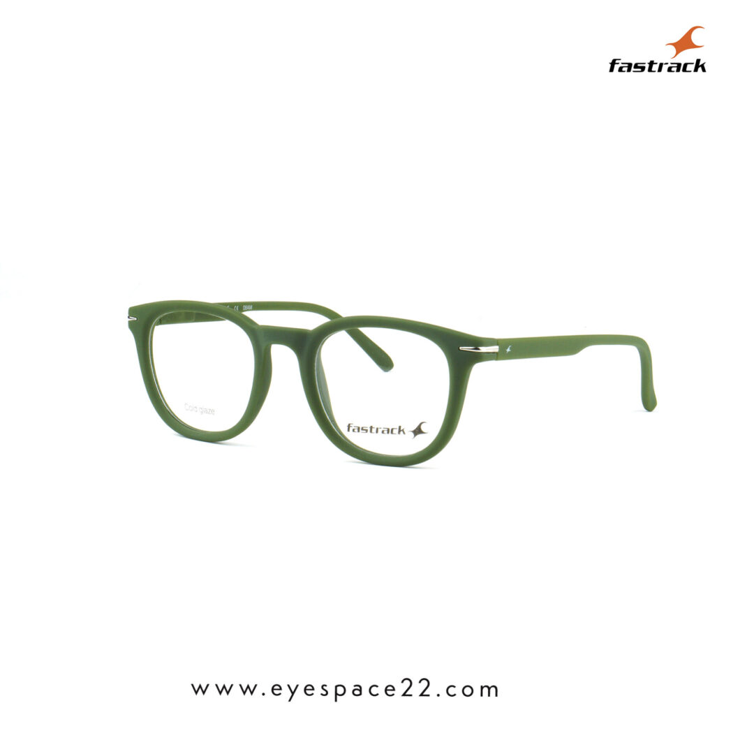 Fastrack FT1577UFP4MGRV unisex round eyeglasses lightweight olive green full rim design
