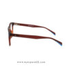 Buy matte translucent maroon square eyewear frames with electric blue accents online.
