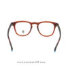 Affordable semi-transparent dark red optical frame with blue arrow rivets shop online.
