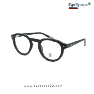 Order premium geometric round matte black glasses with a keyhole bridge.